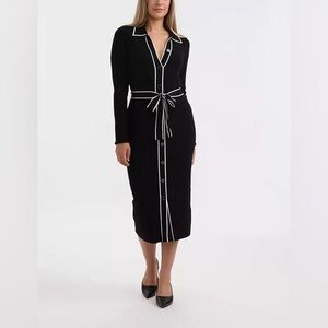 Max Studio Women’s Button Front Long Dress with Contrast Tipping